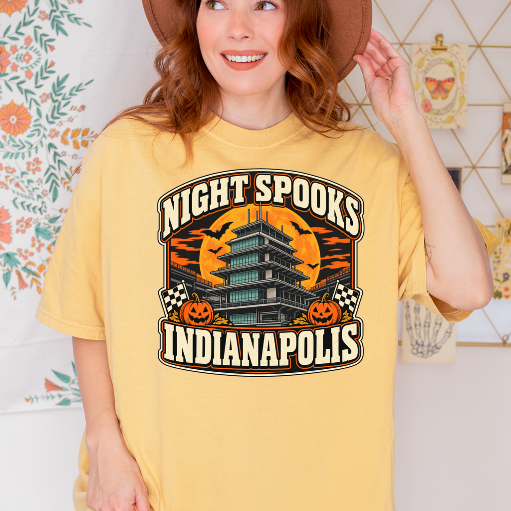 Indianapolis Halloween T-Shirt, Indianapolis Motor Speedway Pagoda, Comfort Colors Retro Pumpkin Souvenir