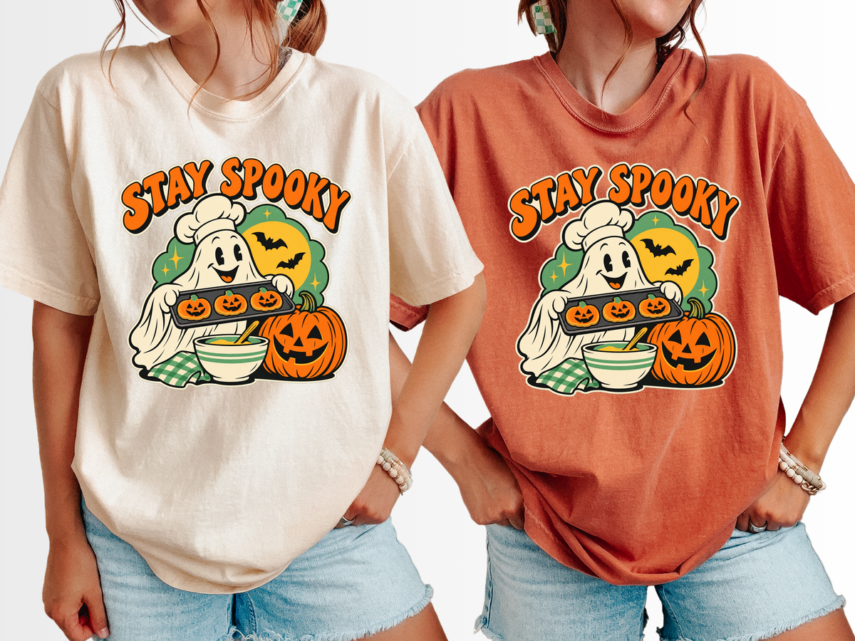 Halloween T-Shirt, Stay Spooky Ghost Baker, Comfort Colors, Retro Cartoon