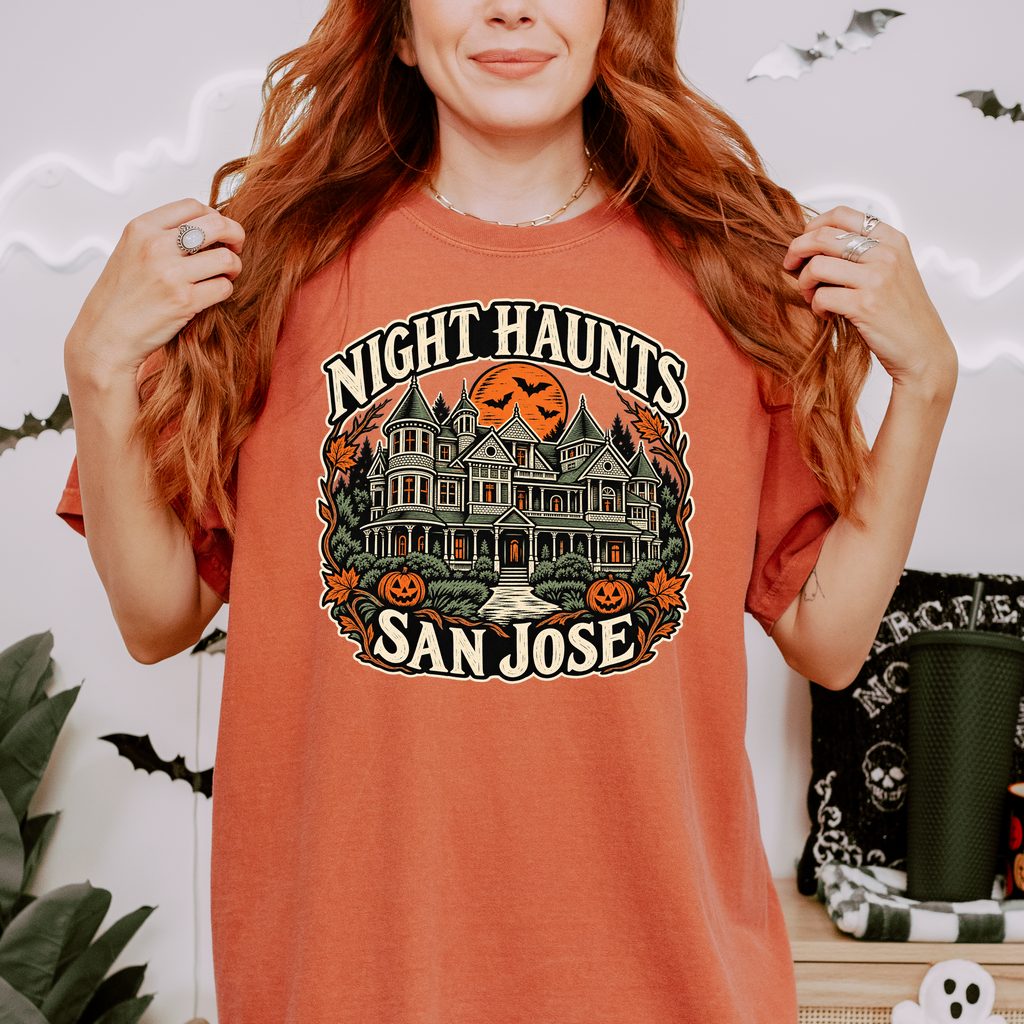 San Jose Halloween T-Shirt, Winchester Mystery House, Comfort Colors Folk Art Pumpkin California Souvenir