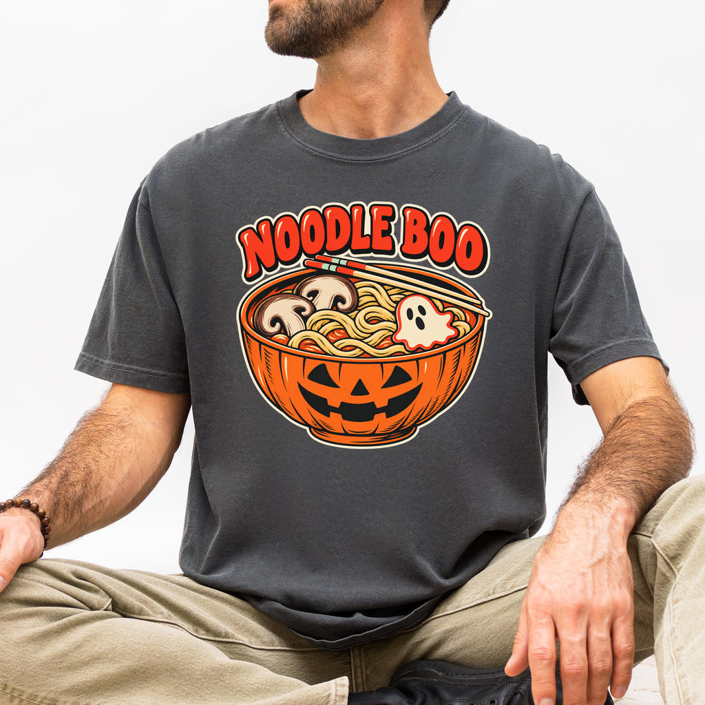 Pumpkin Ramen Halloween T-Shirt, Noodle Boo Jack-o-Lantern Bowl, Retro Diner Ghost Fish Cake, Comfort Colors