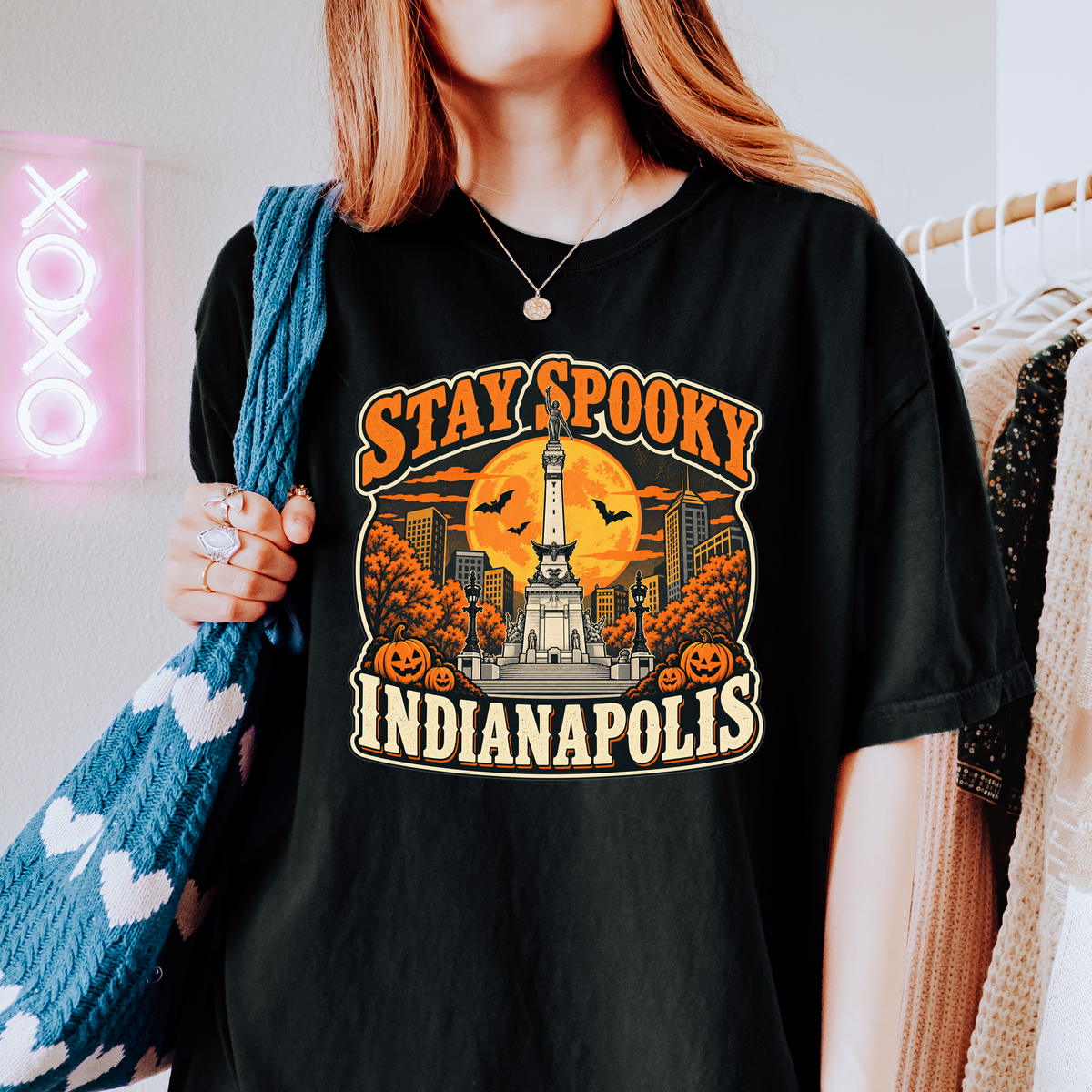 Indianapolis Halloween T-Shirt, Soldiers and Sailors Monument, Retro Pumpkin Souvenir, Comfort Colors