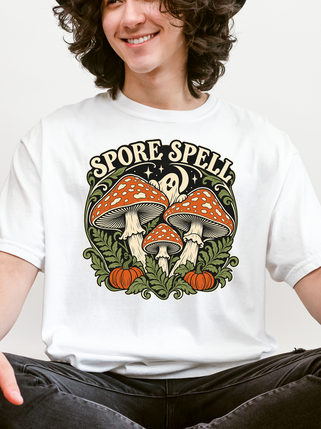 Halloween T-Shirt, Midnight Mushroom Circle, Comfort Colors, Art Nouveau Artwork