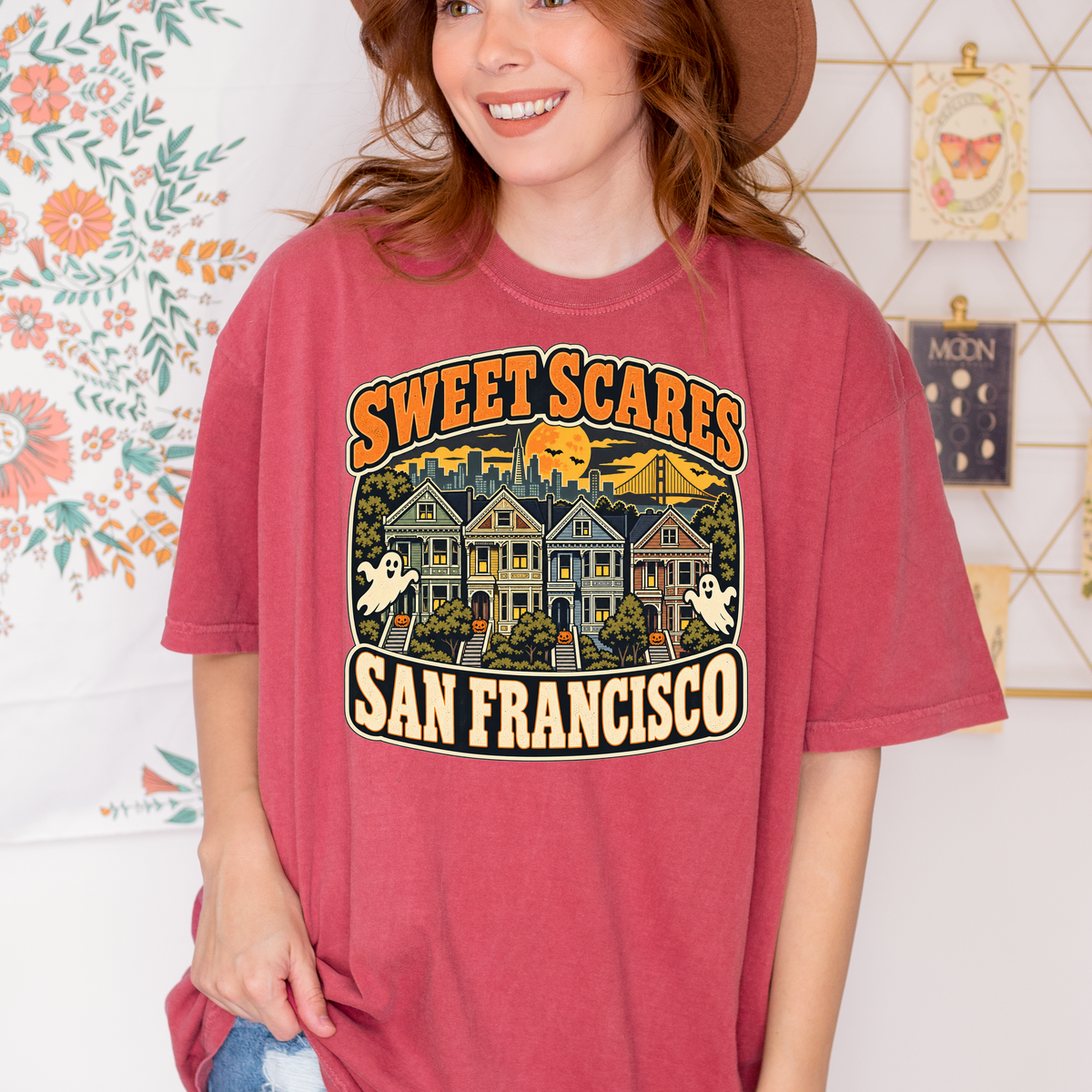 San Francisco Halloween T-Shirt, Painted Ladies Ghosts, Comfort Colors Retro California Souvenir, Sweet Scares