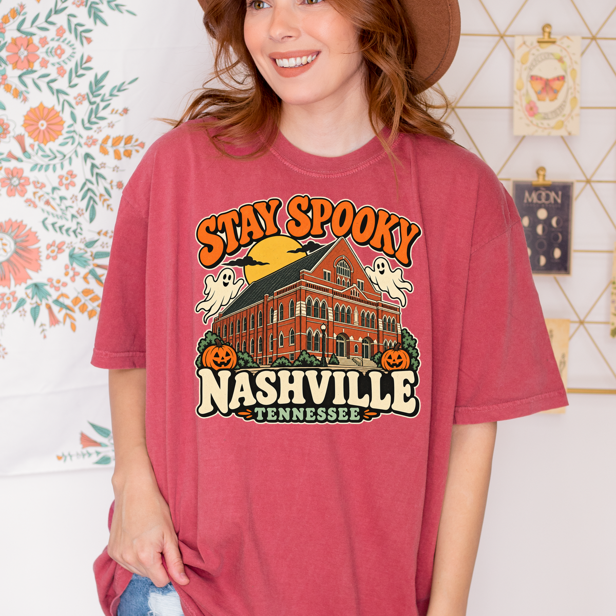 Nashville Halloween T-Shirt, Ryman Auditorium Retro Ghost and Pumpkin Design, Tennessee Souvenir, Comfort Colors