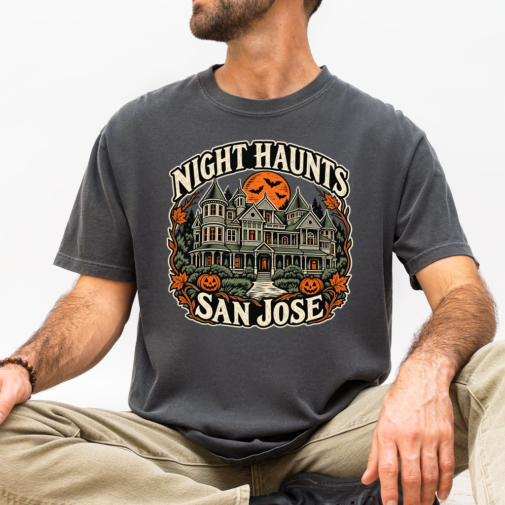 San Jose Halloween T-Shirt, Winchester Mystery House, Comfort Colors Folk Art Pumpkin California Souvenir