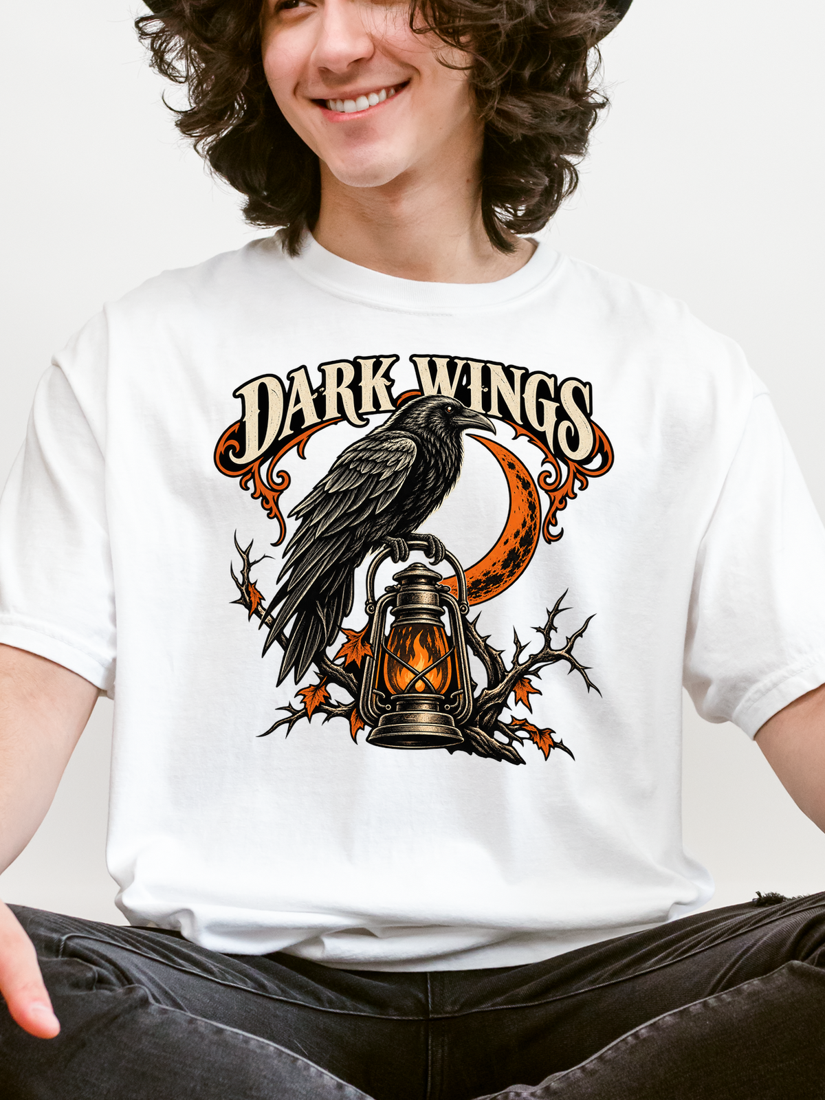 Halloween T-Shirt, Raven and Lantern, Comfort Colors, Gothic Woodcut Art
