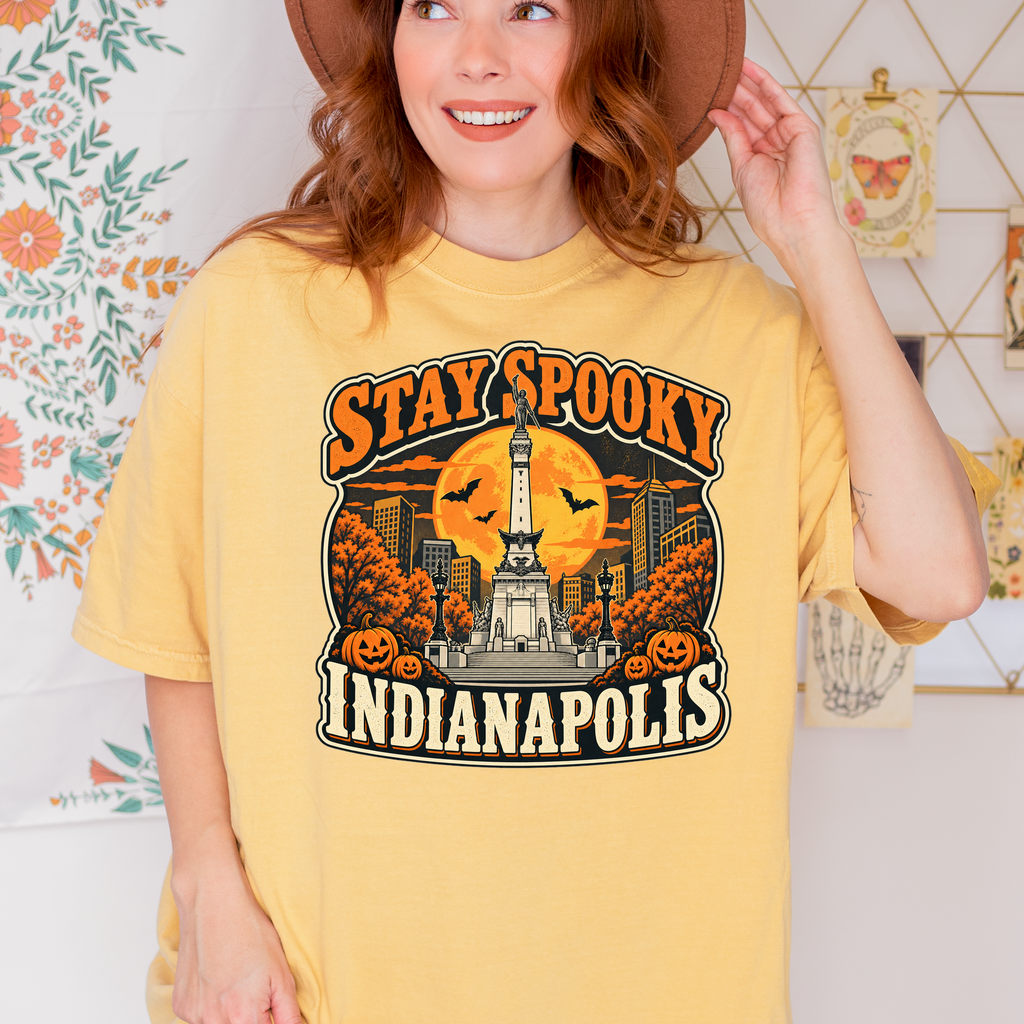 Indianapolis Halloween T-Shirt, Soldiers and Sailors Monument, Retro Pumpkin Souvenir, Comfort Colors