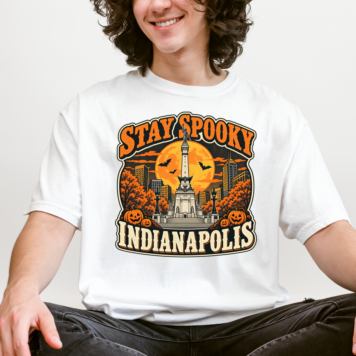 Indianapolis Halloween T-Shirt, Soldiers and Sailors Monument, Retro Pumpkin Souvenir, Comfort Colors