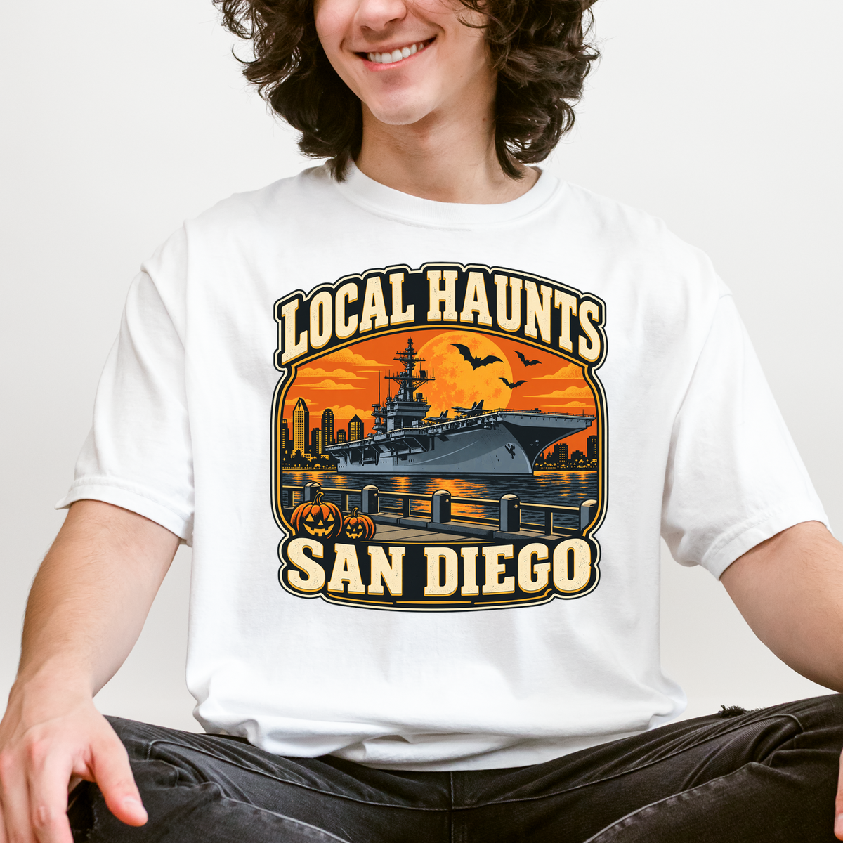 San Diego Halloween T-Shirt, USS Midway Harvest Moon, Comfort Colors Retro California Souvenir, Local Haunts
