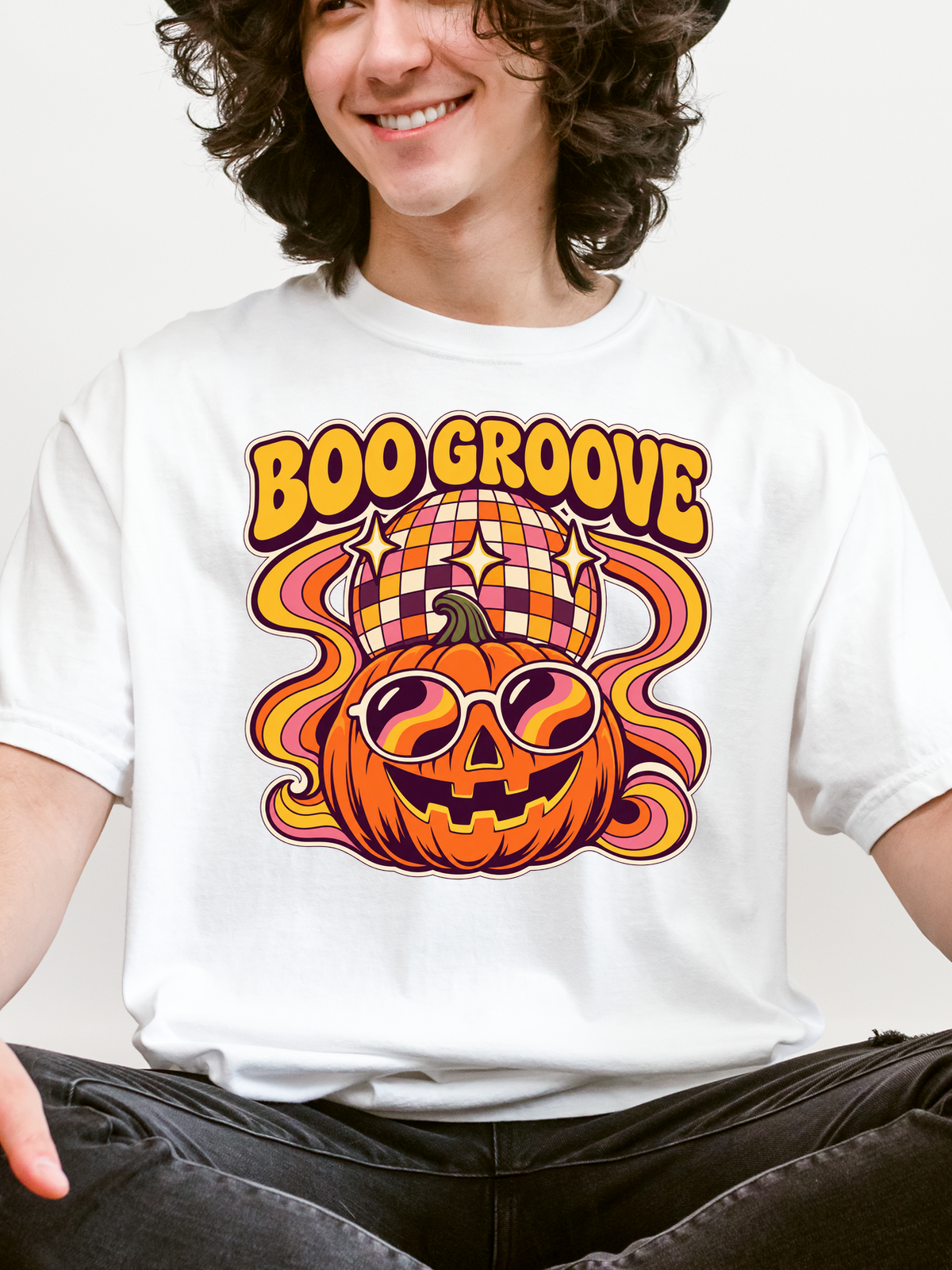 Halloween T-Shirt, Disco Pumpkin and Boo Groove, Retro Art, Comfort Colors