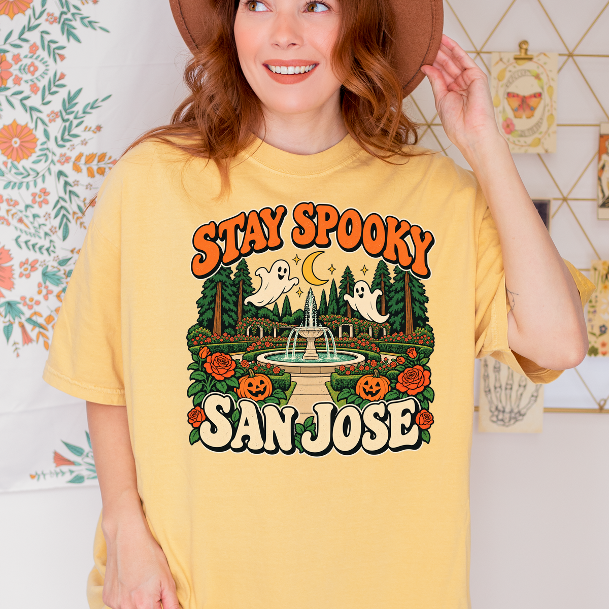 San Jose Halloween T-Shirt, San Jose Municipal Rose Garden Ghosts, Retro 1950s Cartoon, Comfort Colors California Souvenir