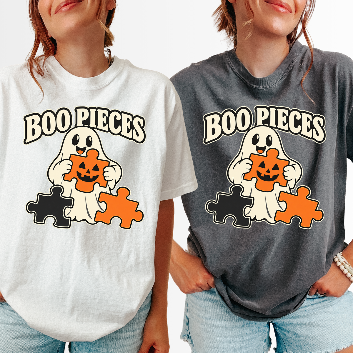 Ghost Halloween T-Shirt, Boo Pieces Pumpkin Puzzle Design, Minimalist Spooky Season, Comfort Colors