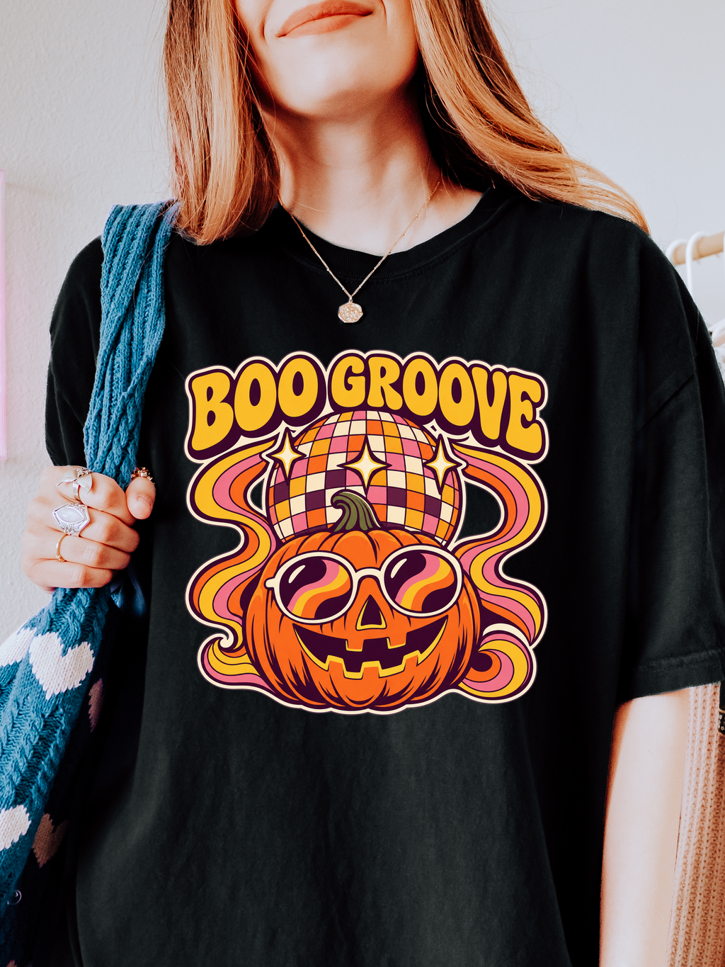 Halloween T-Shirt, Disco Pumpkin and Boo Groove, Retro Art, Comfort Colors