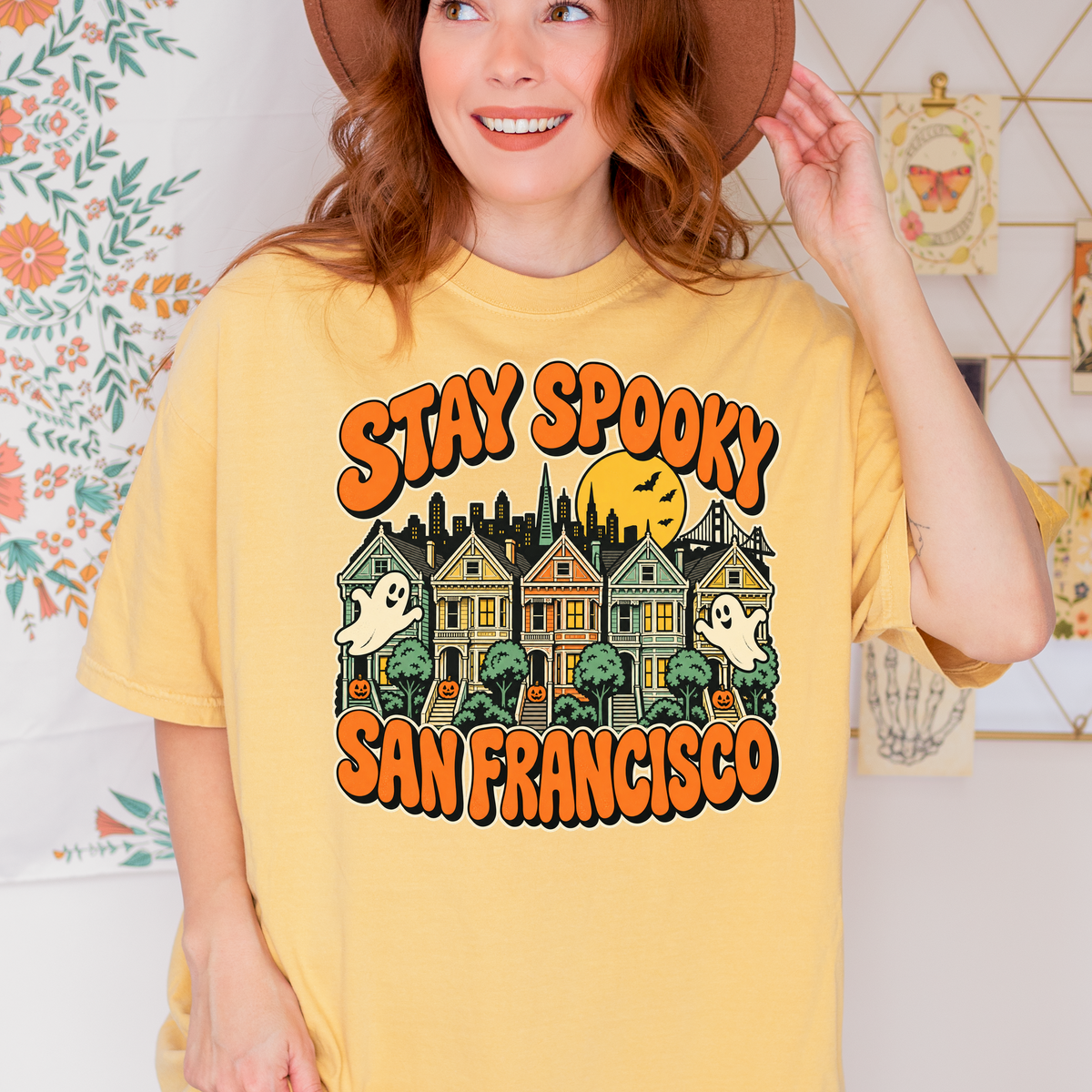 San Francisco Halloween T-Shirt, Painted Ladies Ghosts, Retro Pumpkin Art, Comfort Colors California Souvenir
