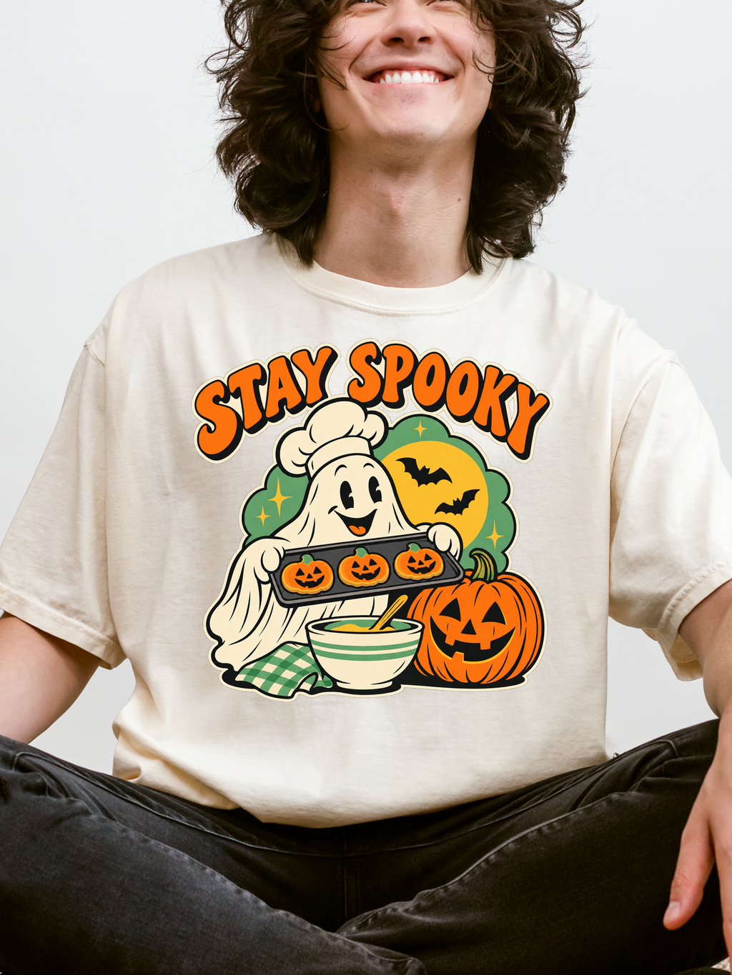 Halloween T-Shirt, Stay Spooky Ghost Baker, Comfort Colors, Retro Cartoon