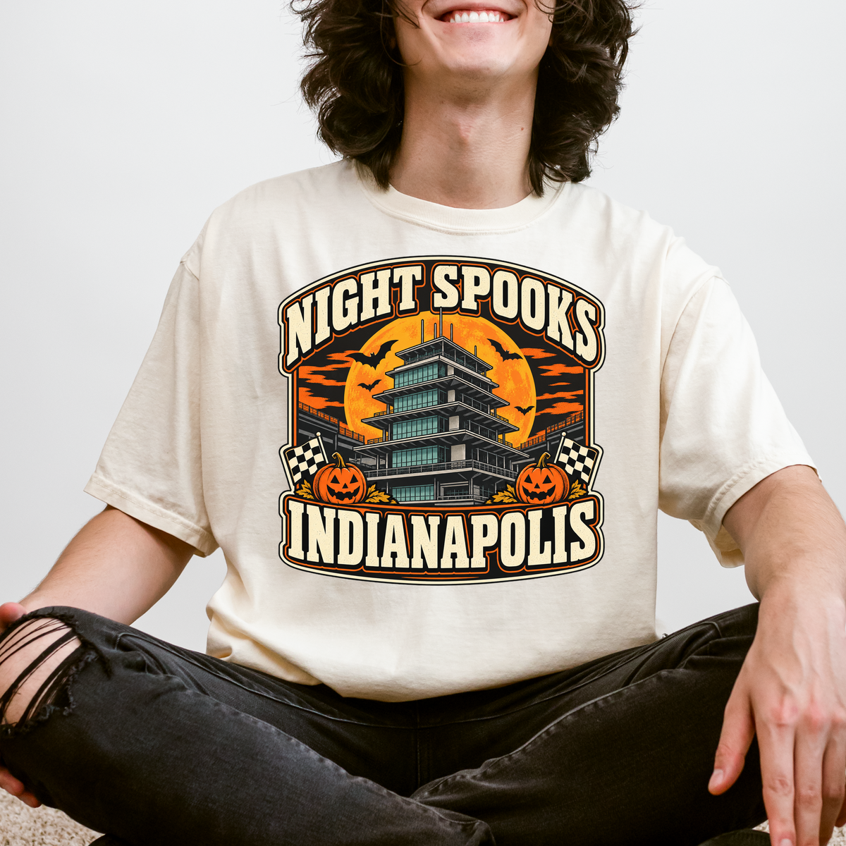 Indianapolis Halloween T-Shirt, Indianapolis Motor Speedway Pagoda, Comfort Colors Retro Pumpkin Souvenir