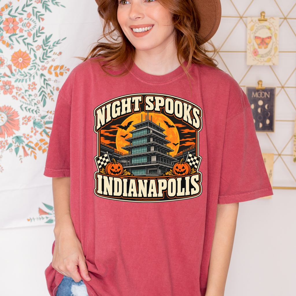 Indianapolis Halloween T-Shirt, Indianapolis Motor Speedway Pagoda, Comfort Colors Retro Pumpkin Souvenir