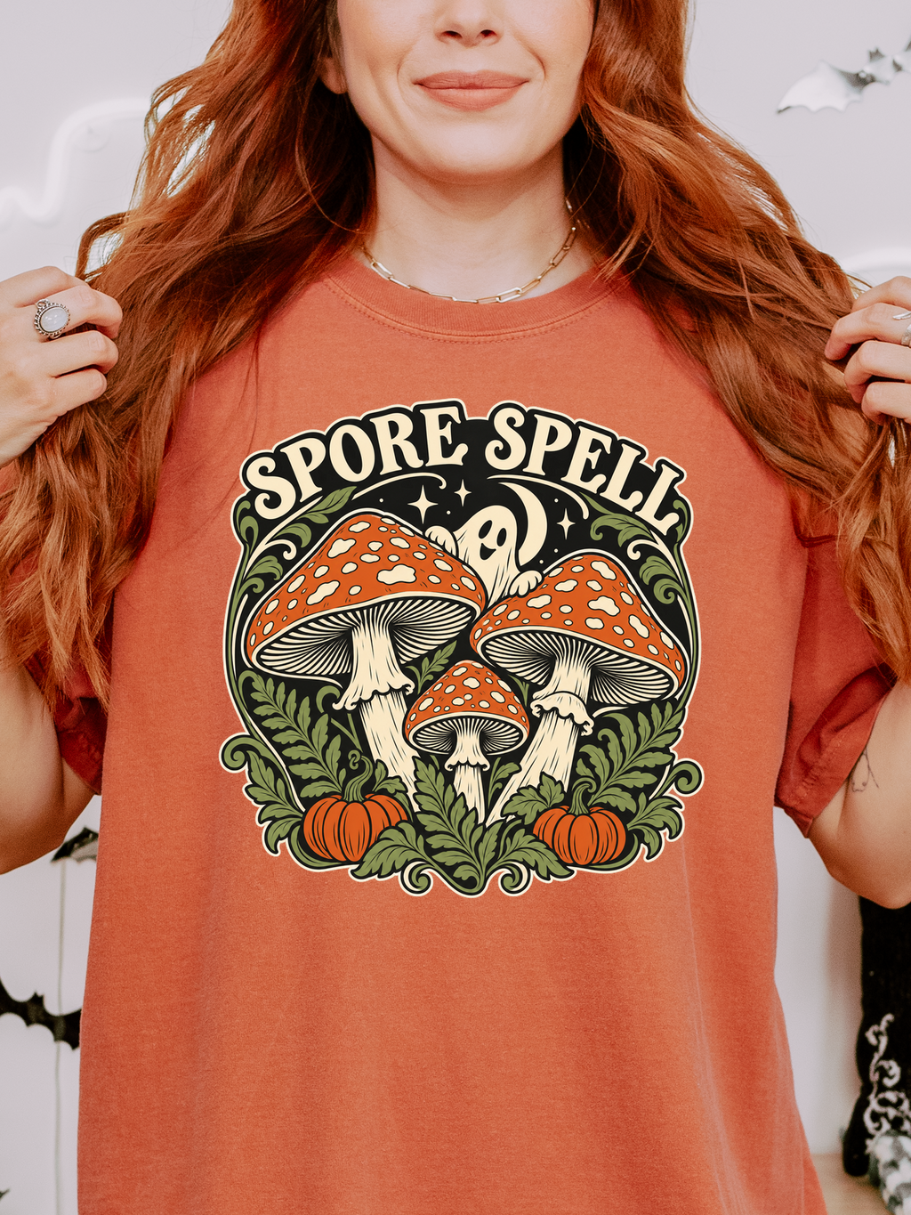 Halloween T-Shirt, Midnight Mushroom Circle, Comfort Colors, Art Nouveau Artwork