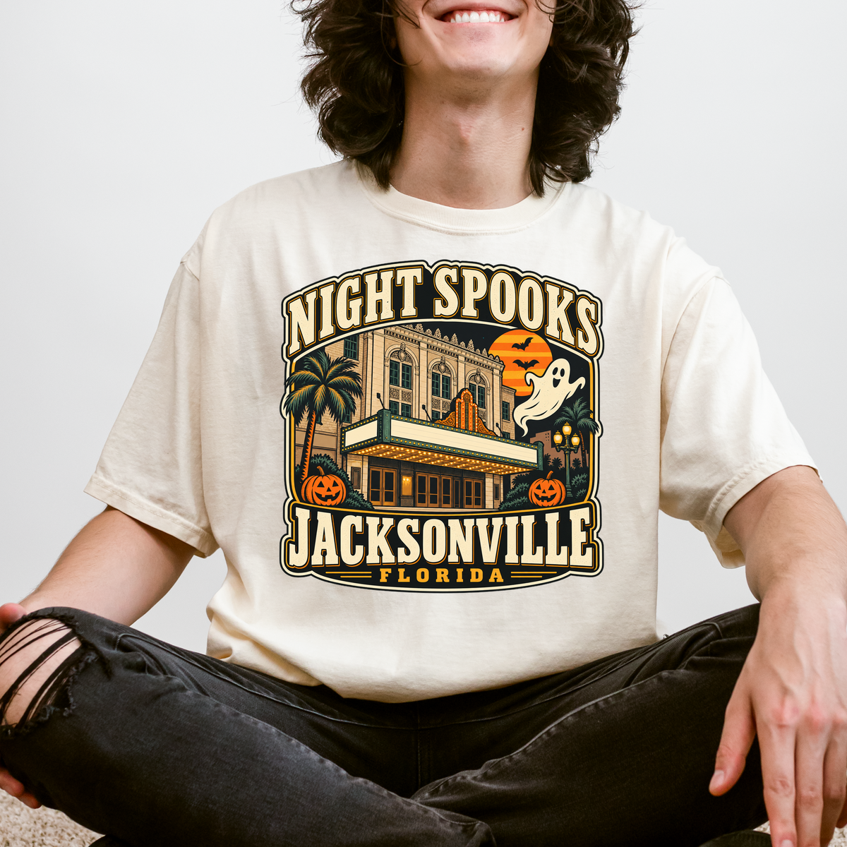 Jacksonville Halloween T-shirt, Florida Theatre Ghost and Pumpkins, Retro Florida Souvenir, Comfort Colors