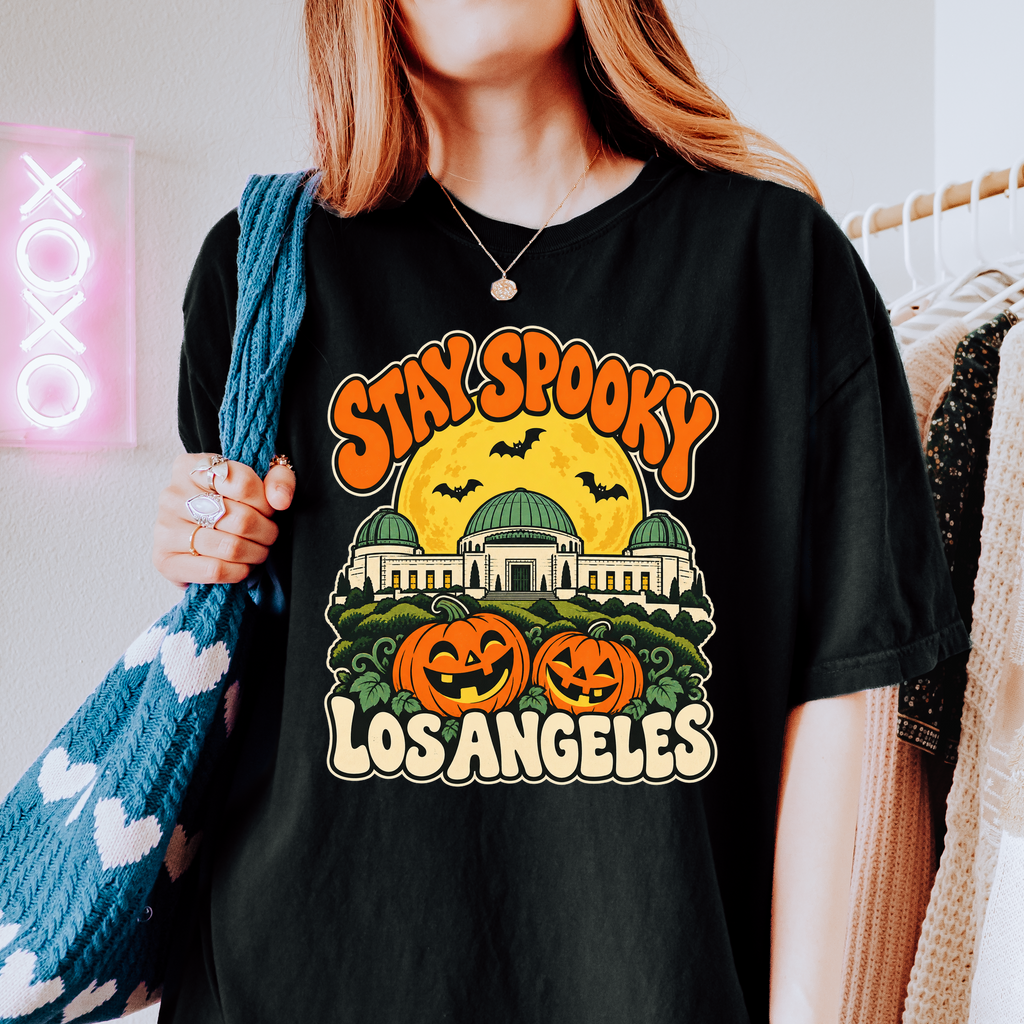 Los Angeles Halloween T-Shirt, Griffith Observatory, Comfort Colors, Playful 1950s Cartoon California Souvenir