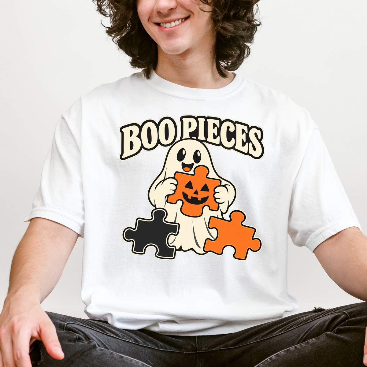 Ghost Halloween T-Shirt, Boo Pieces Pumpkin Puzzle Design, Minimalist Spooky Season, Comfort Colors