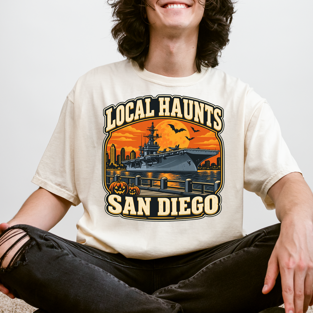 San Diego Halloween T-Shirt, USS Midway Harvest Moon, Comfort Colors Retro California Souvenir, Local Haunts