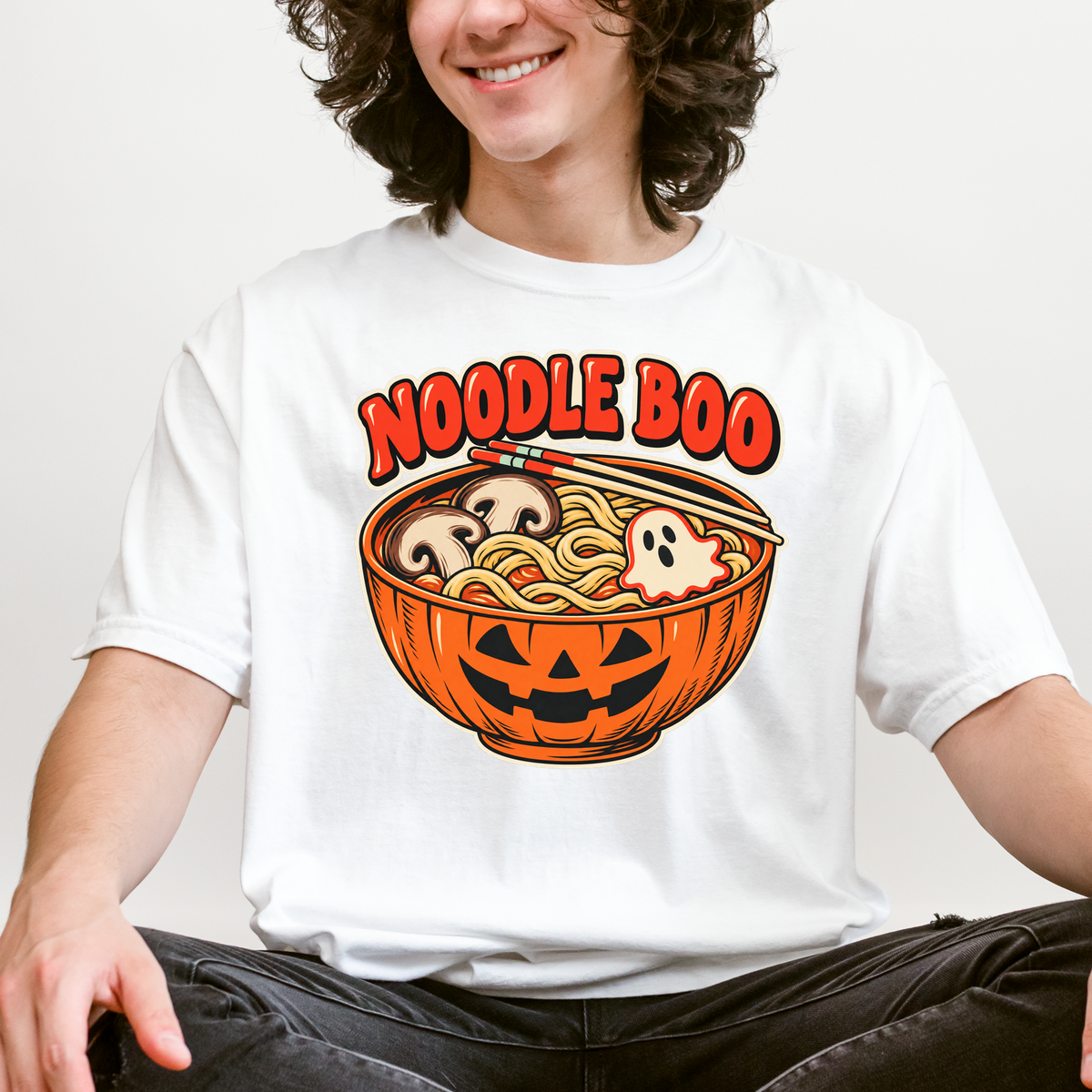 Pumpkin Ramen Halloween T-Shirt, Noodle Boo Jack-o-Lantern Bowl, Retro Diner Ghost Fish Cake, Comfort Colors