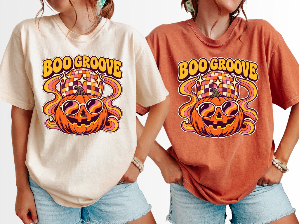 Halloween T-Shirt, Disco Pumpkin and Boo Groove, Retro Art, Comfort Colors