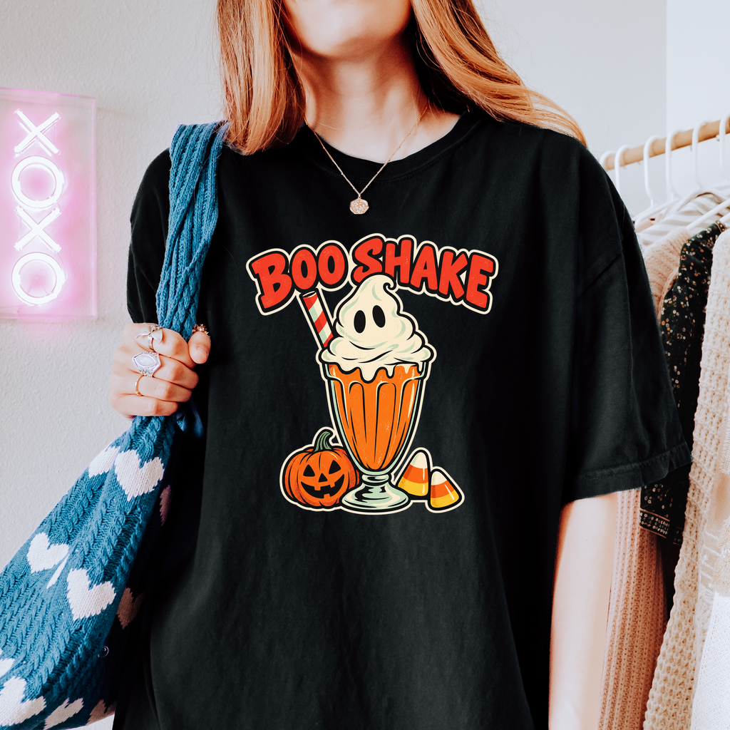 Monster Milkshake Halloween T-Shirt, Boo Shake Ghost Whipped Cream, Retro Diner Comfort Colors Pumpkin Design