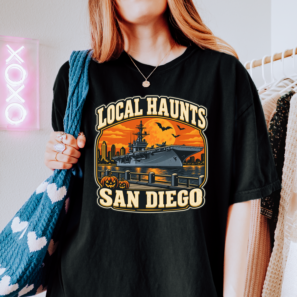 San Diego Halloween T-Shirt, USS Midway Harvest Moon, Comfort Colors Retro California Souvenir, Local Haunts