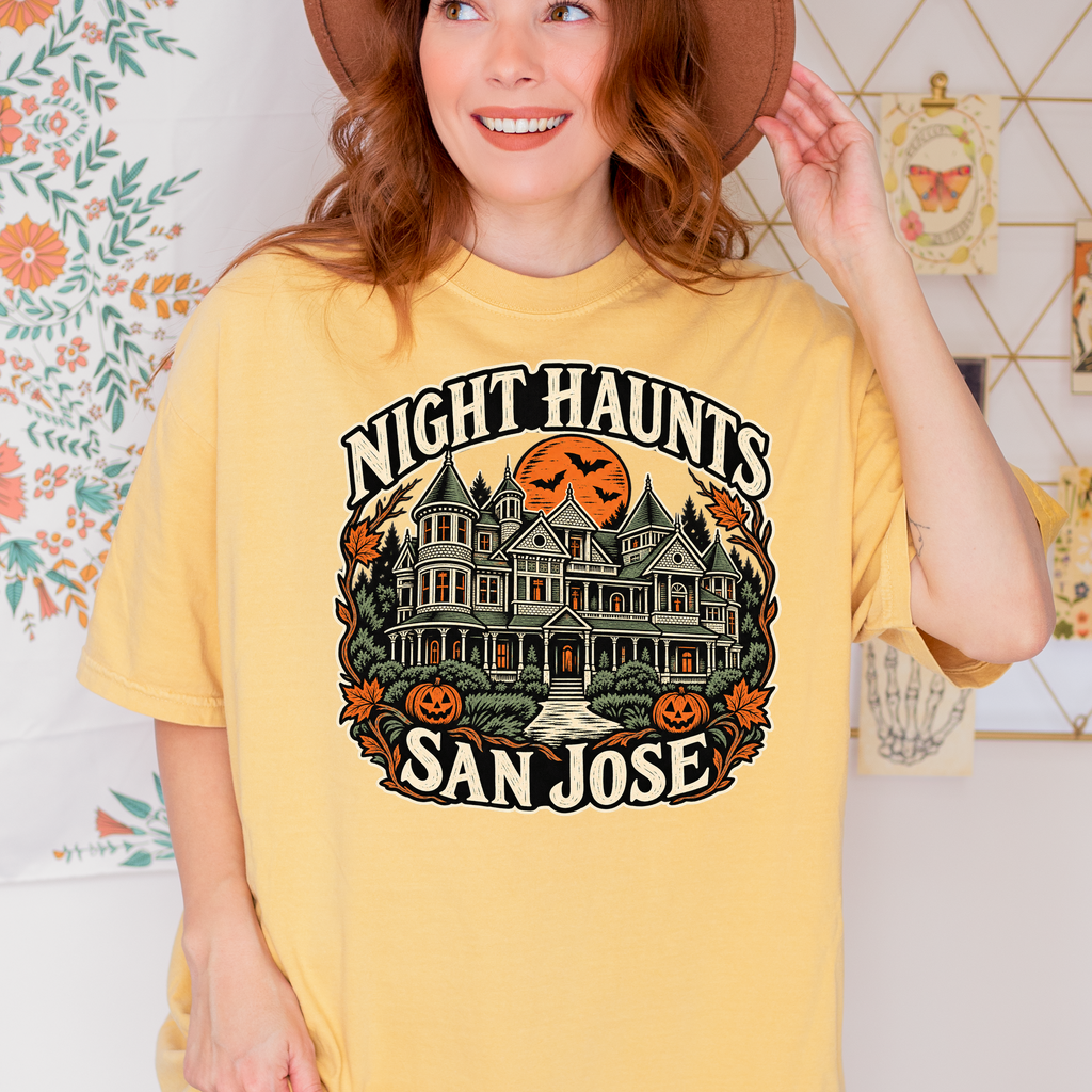 San Jose Halloween T-Shirt, Winchester Mystery House, Comfort Colors Folk Art Pumpkin California Souvenir