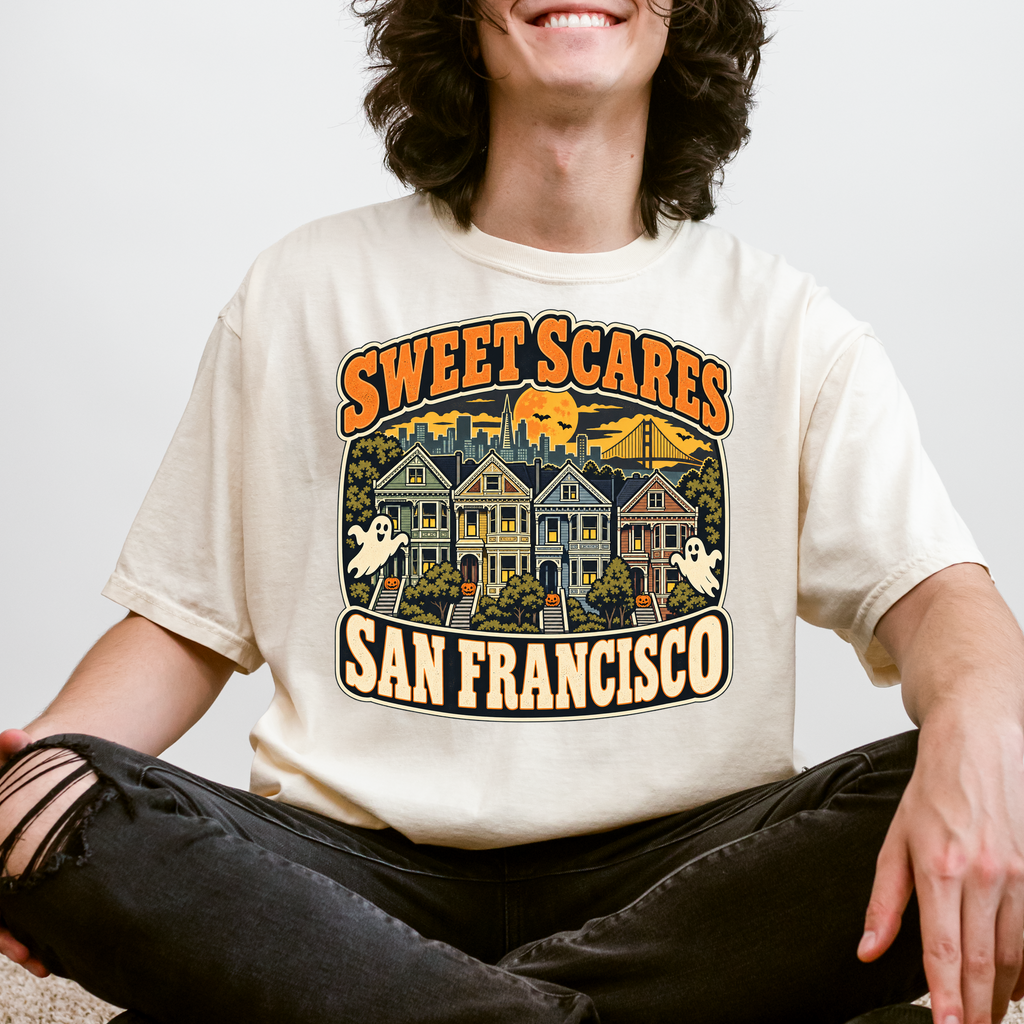 San Francisco Halloween T-Shirt, Painted Ladies Ghosts, Comfort Colors Retro California Souvenir, Sweet Scares