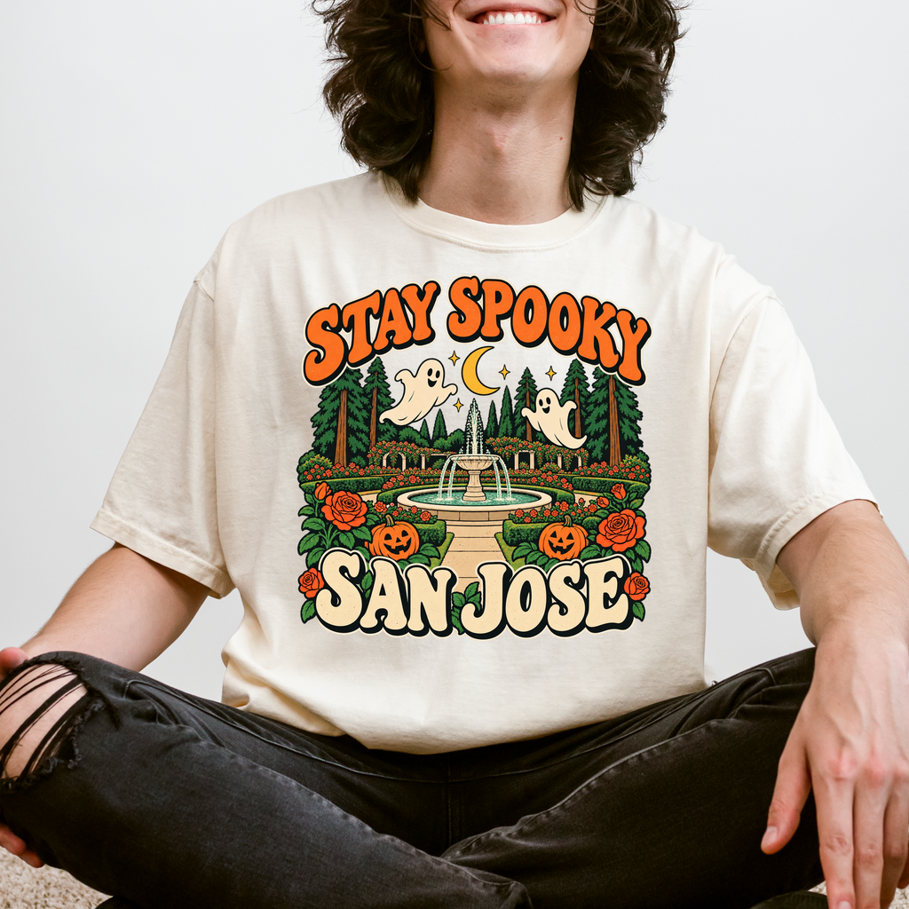 San Jose Halloween T-Shirt, San Jose Municipal Rose Garden Ghosts, Retro 1950s Cartoon, Comfort Colors California Souvenir