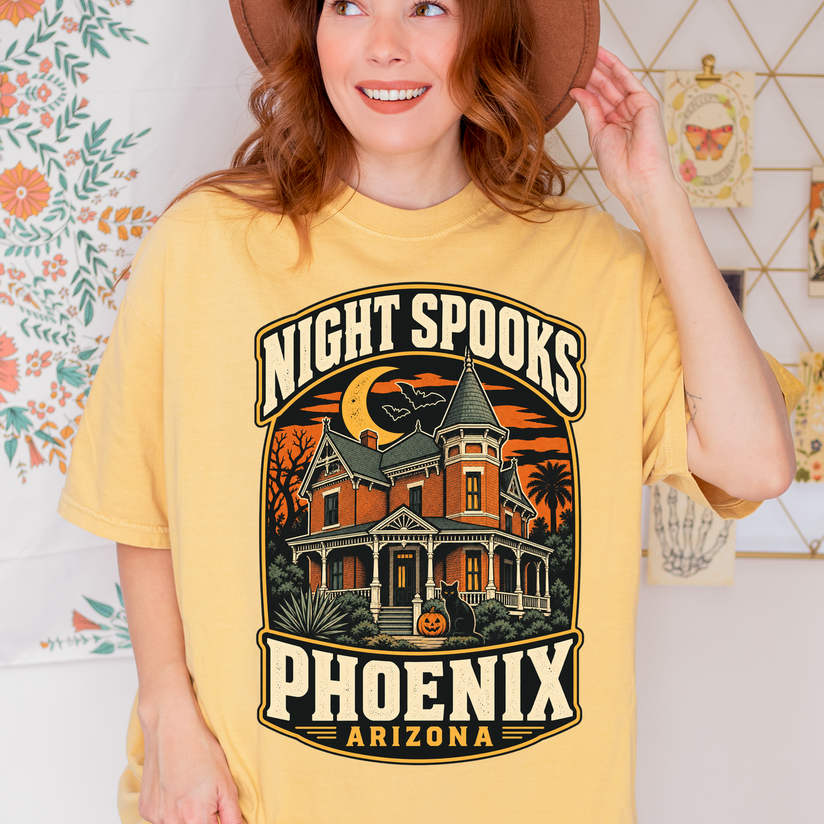 Phoenix Halloween T-Shirt, Rosson House Black Cat and Pumpkin, Retro Arizona Souvenir, Comfort Colors Spooky Season