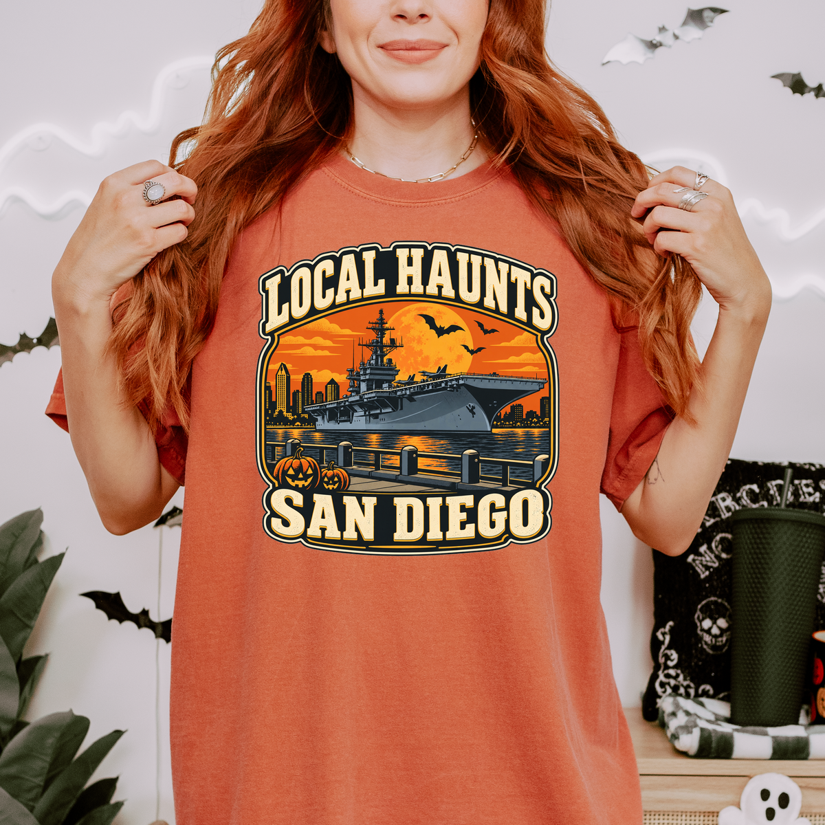 San Diego Halloween T-Shirt, USS Midway Harvest Moon, Comfort Colors Retro California Souvenir, Local Haunts