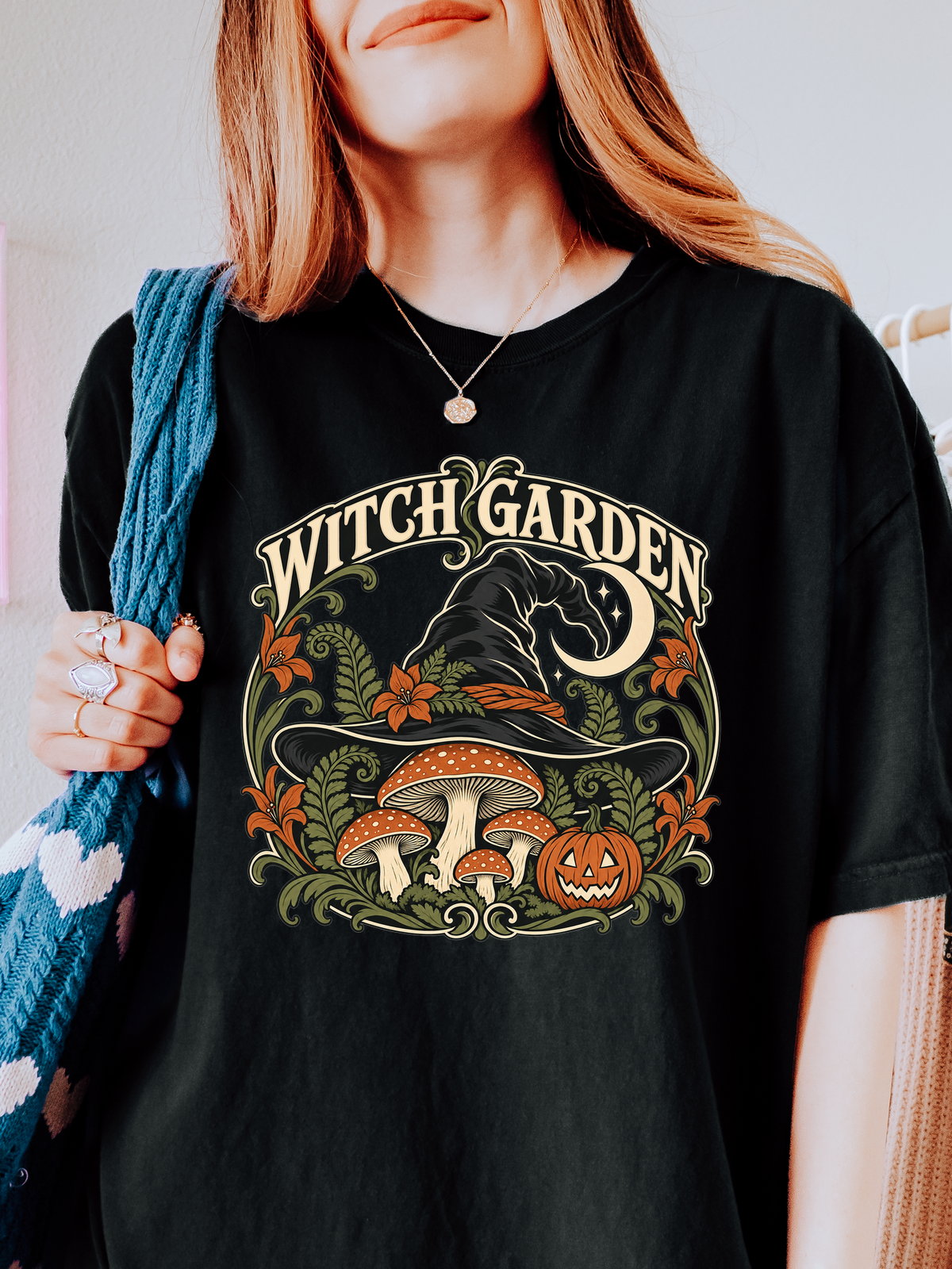 Halloween T-Shirt, Witch Garden Art Nouveau Botanical Art, Comfort Colors
