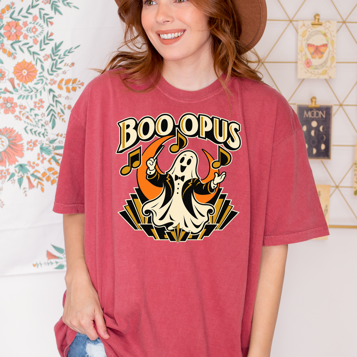 Ghost Music Conductor Halloween T-Shirt, Boo Opus Art Deco Musical Notes, Comfort Colors Spooky Season