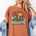 Charlotte Halloween T-Shirt, Fourth Ward Victorian Houses, Retro Ghosts and Pumpkins, Comfort Colors North Carolina