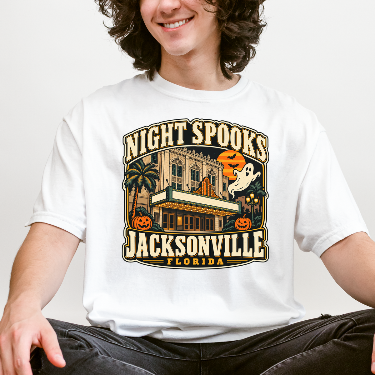 Jacksonville Halloween T-shirt, Florida Theatre Ghost and Pumpkins, Retro Florida Souvenir, Comfort Colors