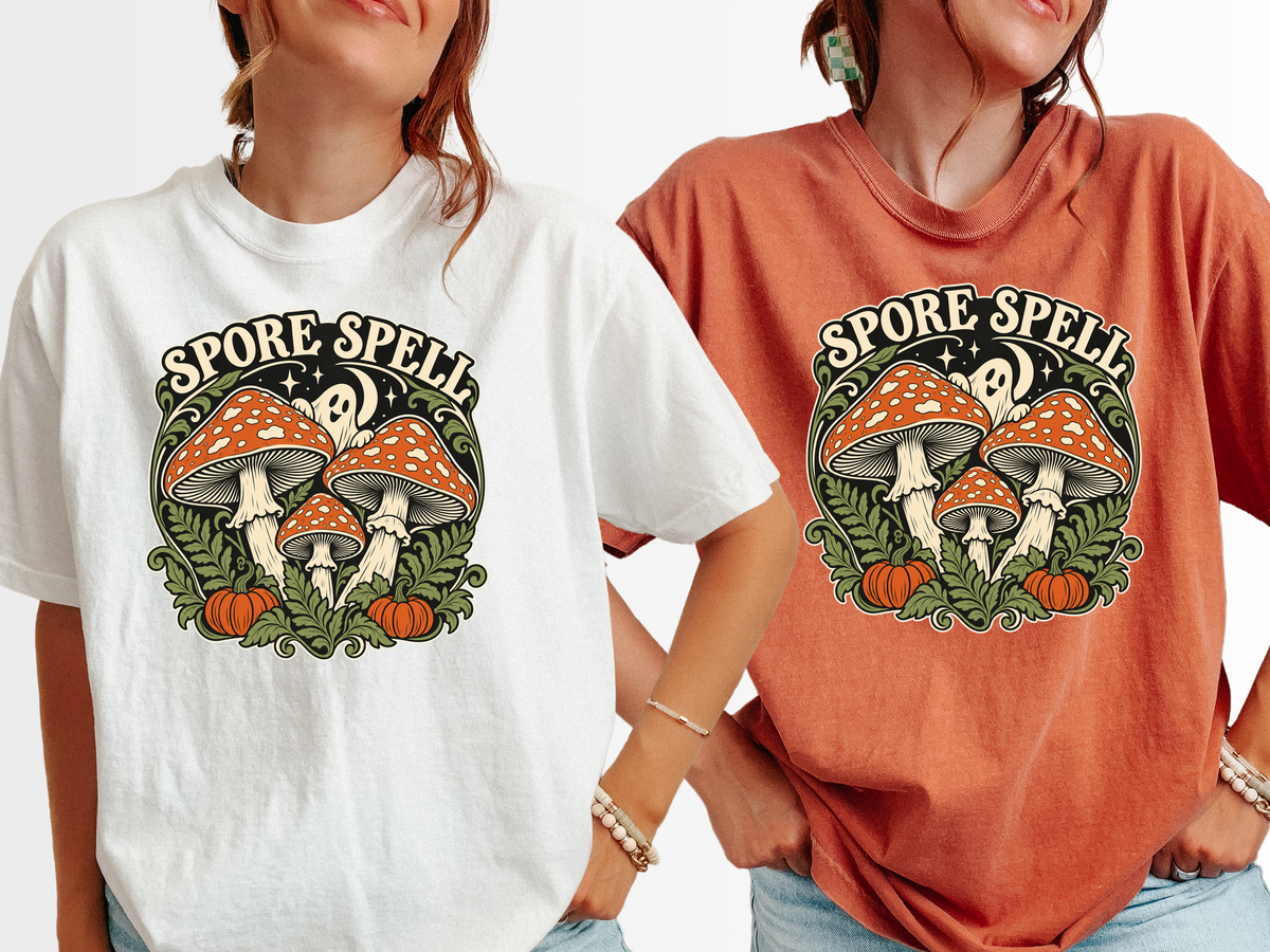 Halloween T-Shirt, Midnight Mushroom Circle, Comfort Colors, Art Nouveau Artwork