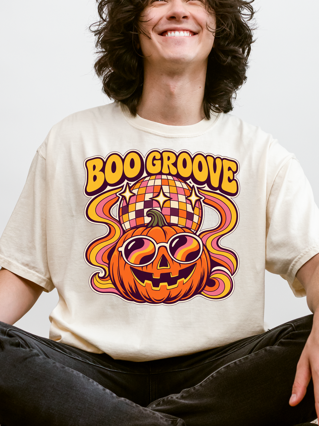 Halloween T-Shirt, Disco Pumpkin and Boo Groove, Retro Art, Comfort Colors