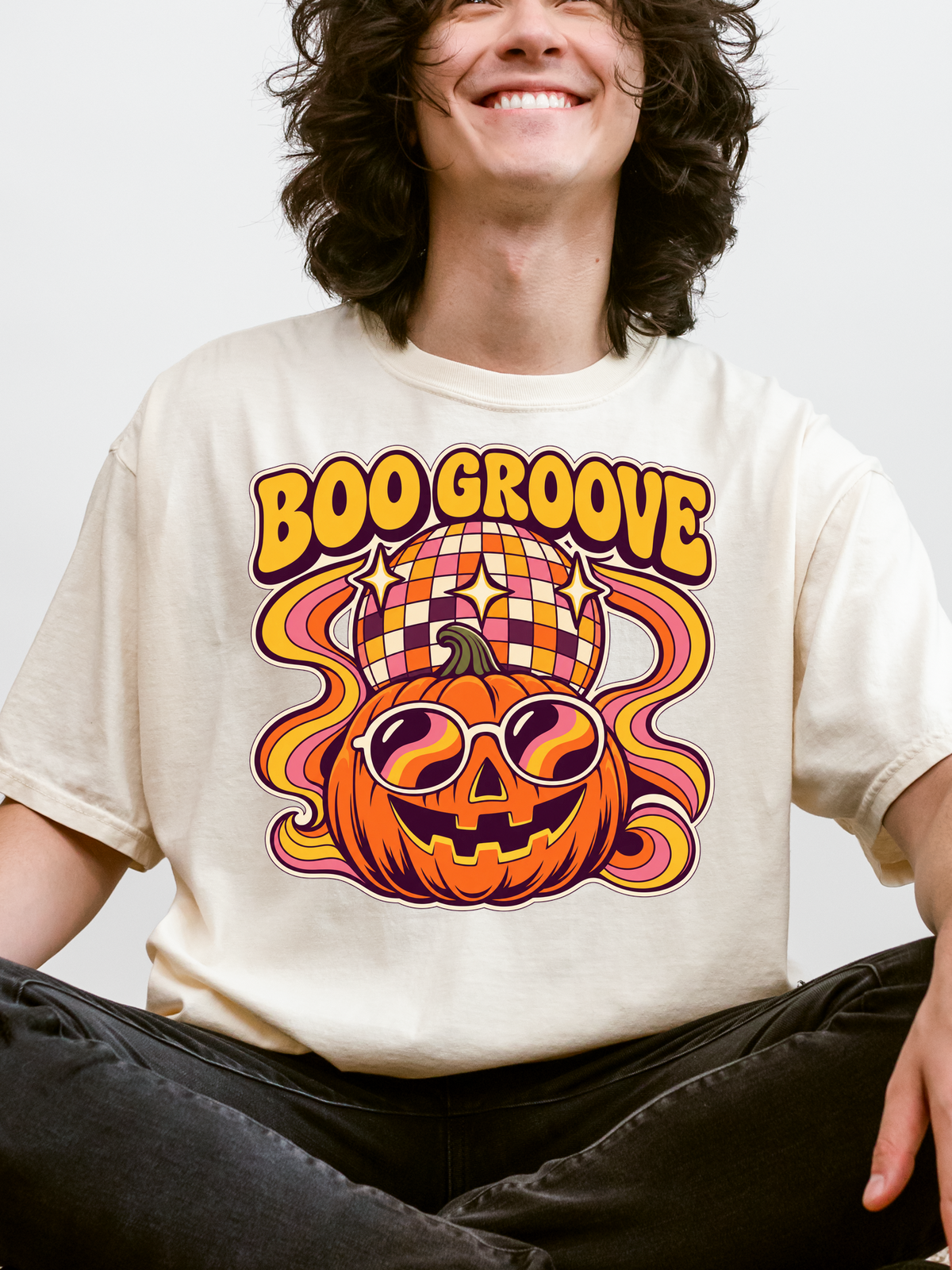 Halloween T-Shirt, Disco Pumpkin and Boo Groove, Retro Art, Comfort Colors