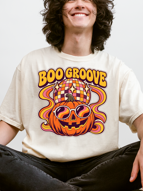 Halloween T-Shirt, Disco Pumpkin and Boo Groove, Retro Art, Comfort Colors
