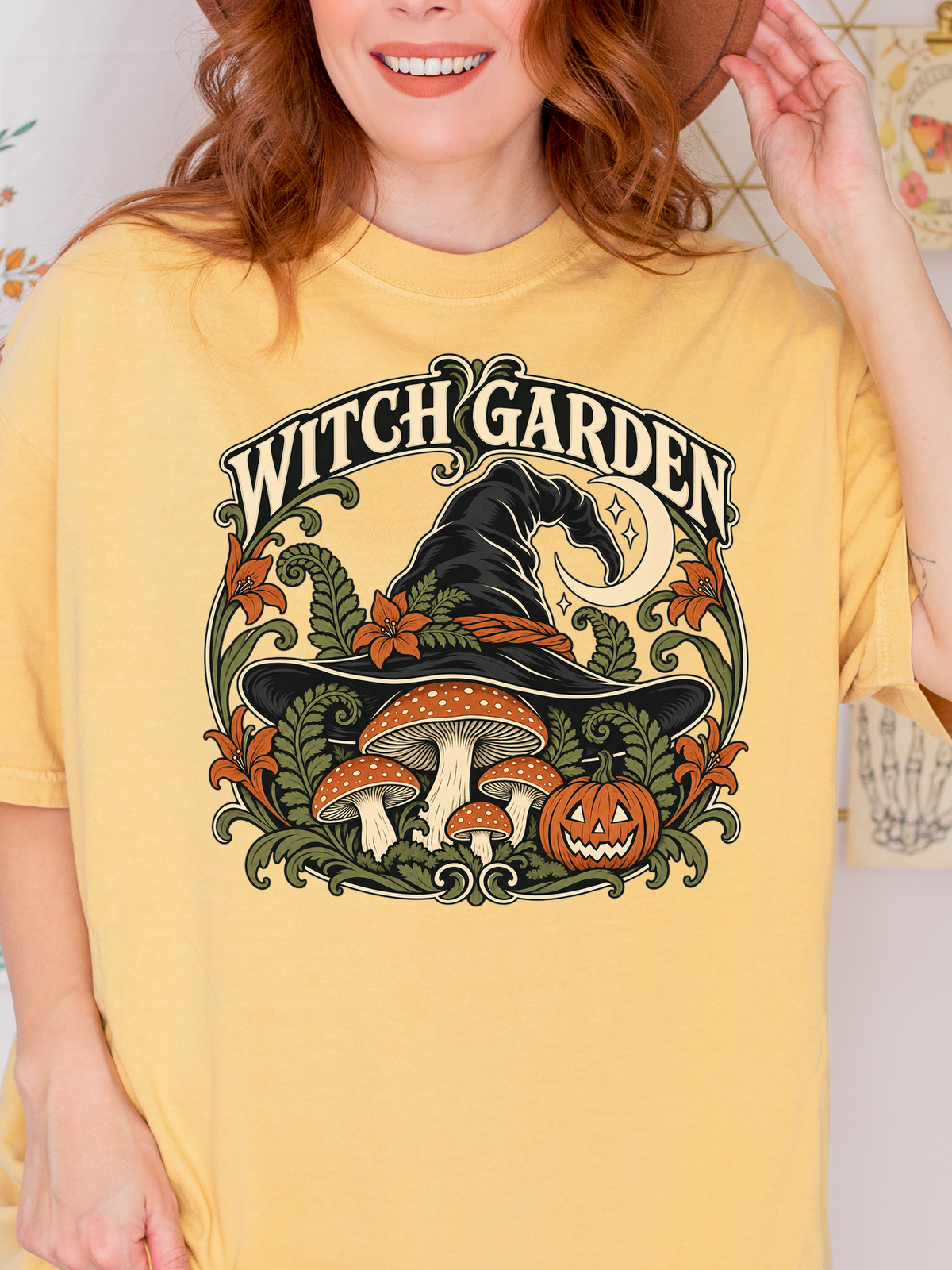 Halloween T-Shirt, Witch Garden Art Nouveau Botanical Art, Comfort Colors