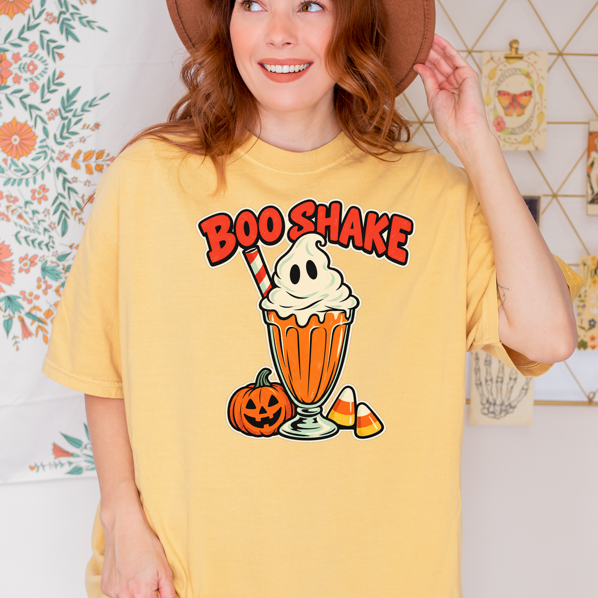 Monster Milkshake Halloween T-Shirt, Boo Shake Ghost Whipped Cream, Retro Diner Comfort Colors Pumpkin Design