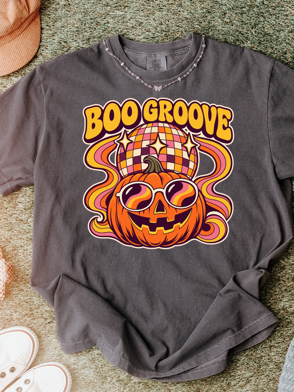 Halloween T-Shirt, Disco Pumpkin and Boo Groove, Retro Art, Comfort Colors