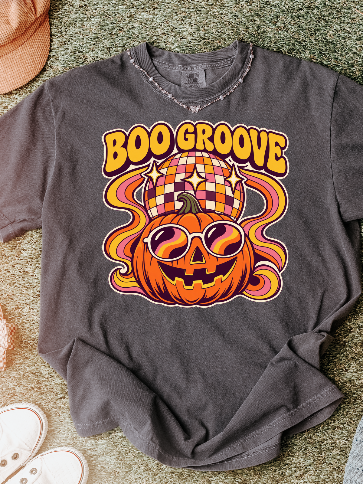 Halloween T-Shirt, Disco Pumpkin and Boo Groove, Retro Art, Comfort Colors