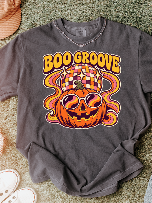 Halloween T-Shirt, Disco Pumpkin and Boo Groove, Retro Art, Comfort Colors