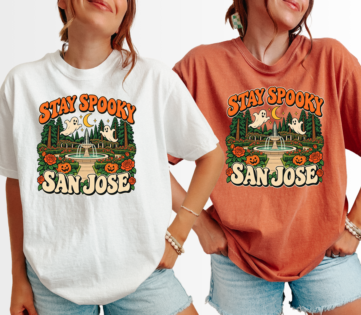 San Jose Halloween T-Shirt, San Jose Municipal Rose Garden Ghosts, Retro 1950s Cartoon, Comfort Colors California Souvenir