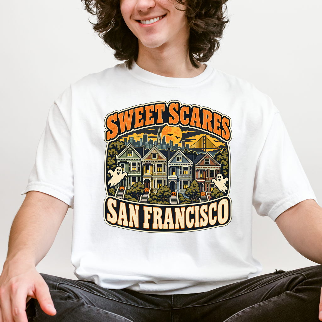 San Francisco Halloween T-Shirt, Painted Ladies Ghosts, Comfort Colors Retro California Souvenir, Sweet Scares